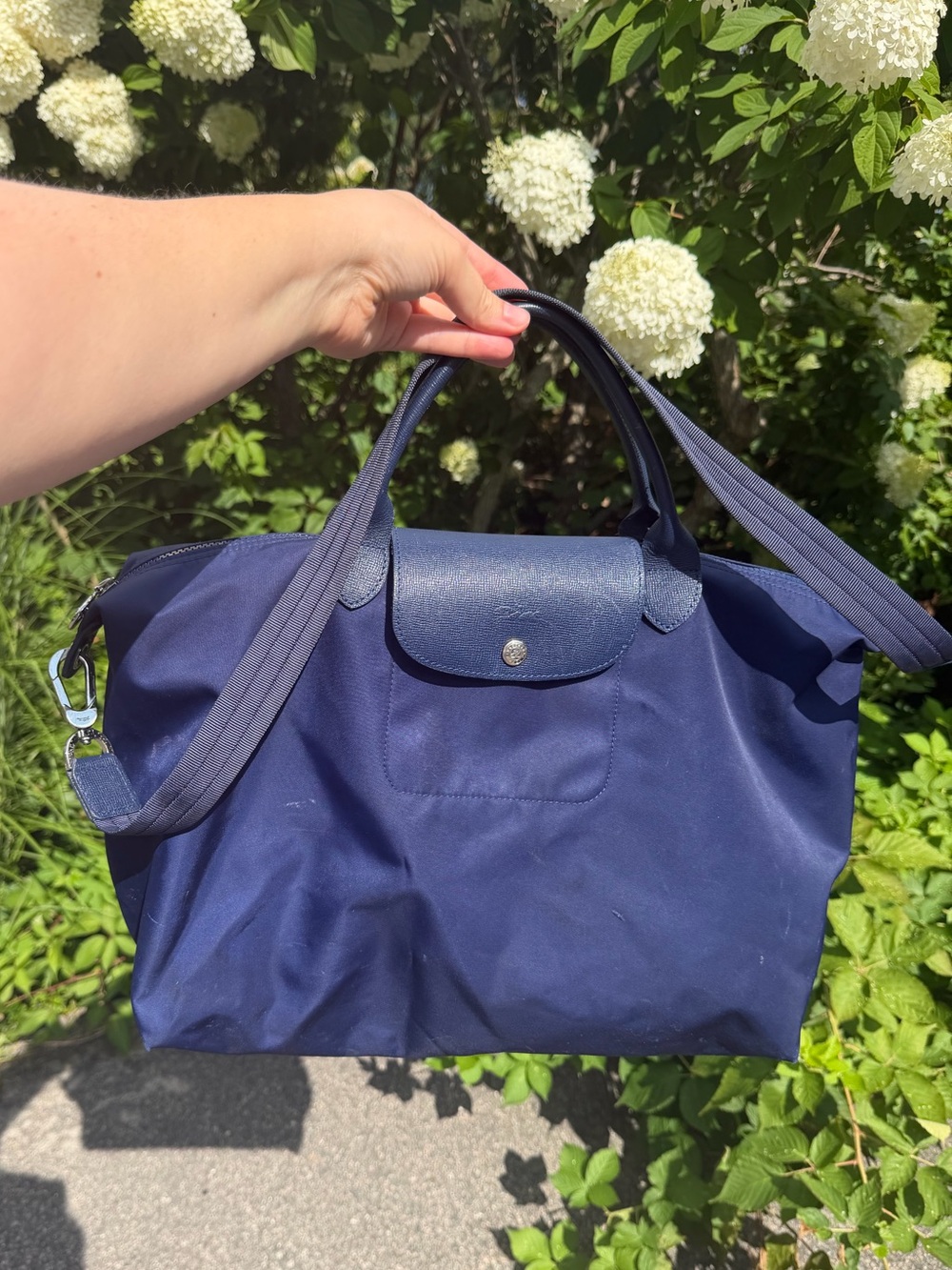 Longchamp Le Pliage Neo Nylon Tote in Navy Blue w Crossbody Strap